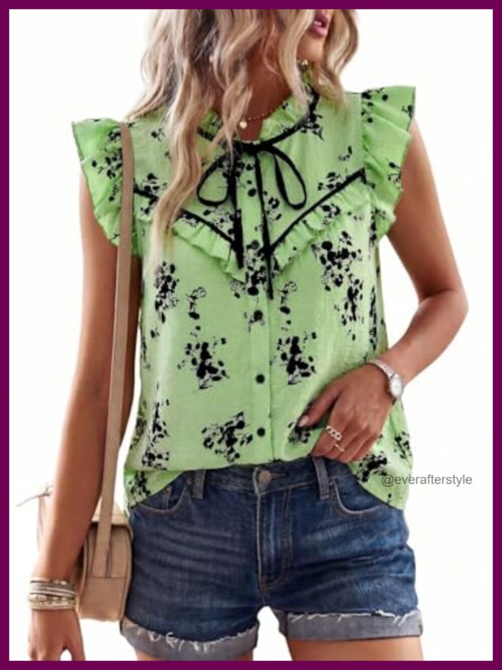 Womens Floral Butterfly Sleeve Babydoll Button Down Tunic Top